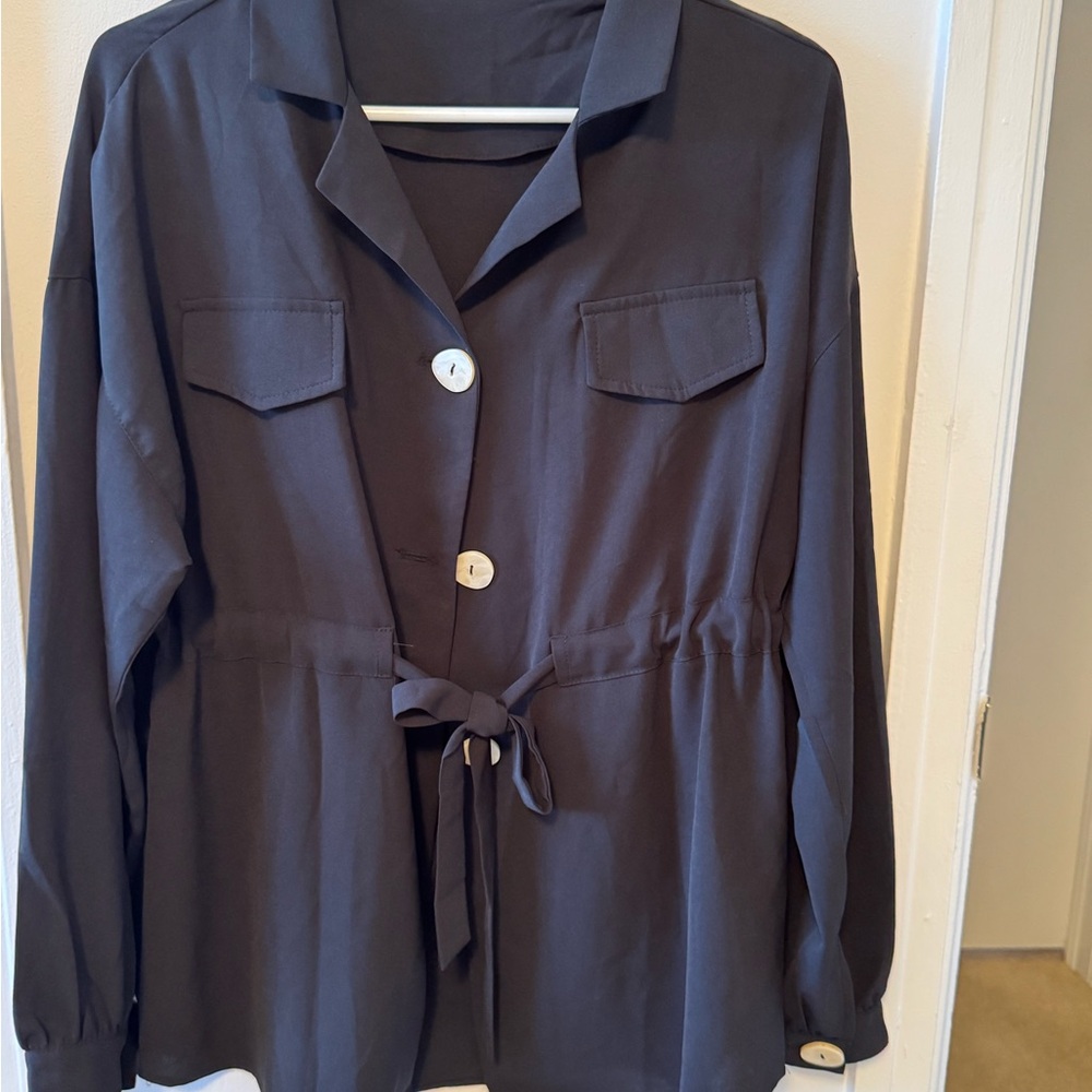 Black Blazer with Notched Lapel and Cinched Waist